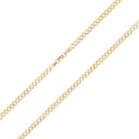 Nuragold 14k Yellow Gold Solid 5mm Cuban Chain Curb Link Diamond Cut Pave Two Tone Pendant Necklace, Mens Jewelry with Lobster Clasp 16" - 30"
