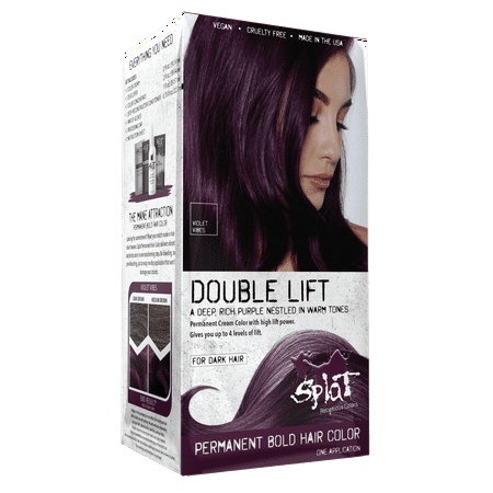 Splat Double Lift Permanent Hair Color for Dark Hair, Violet Vibes, 1 ApplicationViolet,