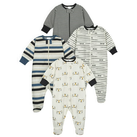 Onesies Brand Baby Boy Sleep 'n Plays Footed Pajamas, 4-Pack (Newborn - 6/9M), Tiger, 3-6 Months