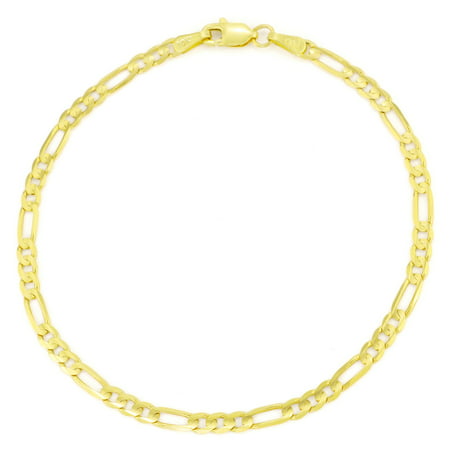 Nuragold 10k Yellow Gold 2.5mm Figaro Chain Link Bracelet or Anklet, Womens Jewelry 7" 7.5" 8" 8.5" 9"