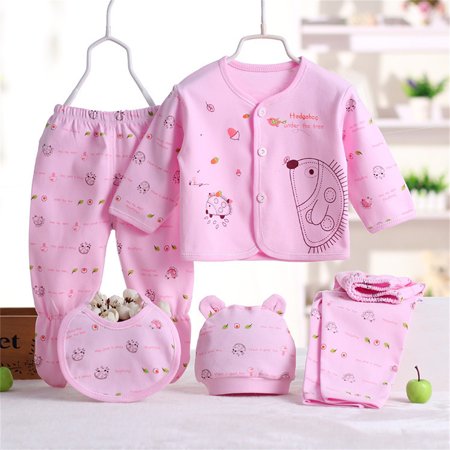 Actoyo Newborn Baby Girls 5 Piece Layette Set- Bodysuit Pants Hat Bib, Christmas Gift Pink 0-3 MonthsPink,