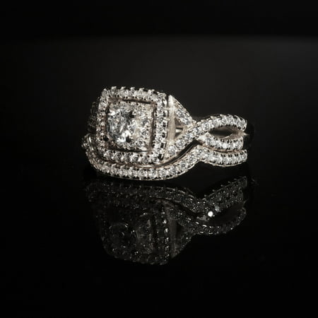 Frances Bridal Set Halo CZ Sterling Silver Engagement Ring Women Ginger LyneSterling Silver,