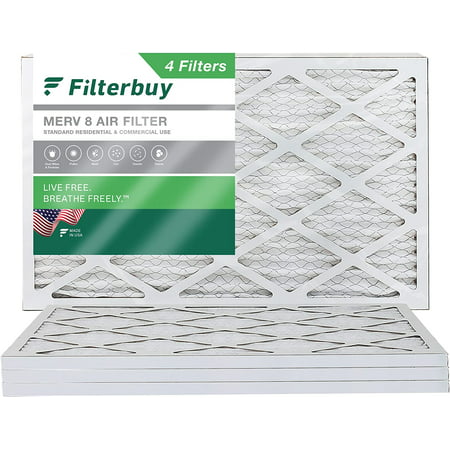 Filterbuy 16x25x1 MERV 8 Pleated HVAC AC Furnace Air Filters (4-Pack), 16x25x1
