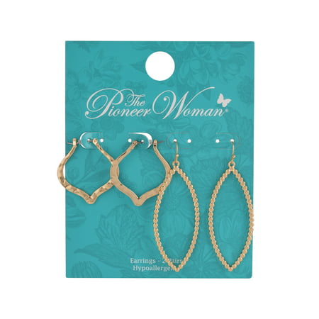 The Pioneer Woman Hammered Gold Open Drop Duo Earrings