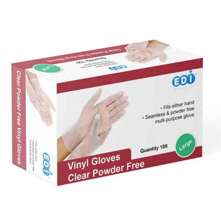EDI Disposable Large Vinyl Gloves - Powder-Free, Latex-Free 100, L