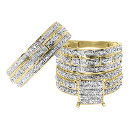 Round Diamond Scallop Designer Wedding Trio Ring Set (0.75 ct)