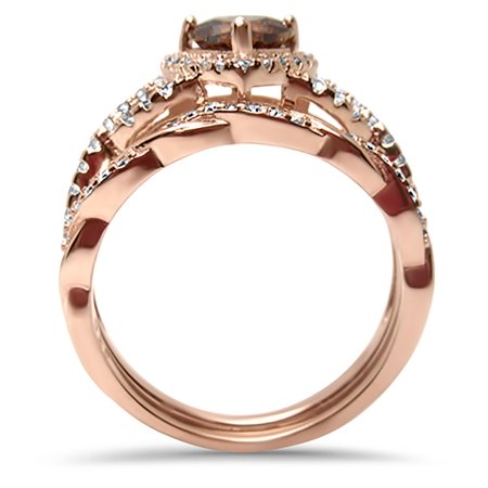 1 Carat Chocolate Diamond Heart CZ Wedding Ring Set 14K Gold Sterling Silver for Women Size 12