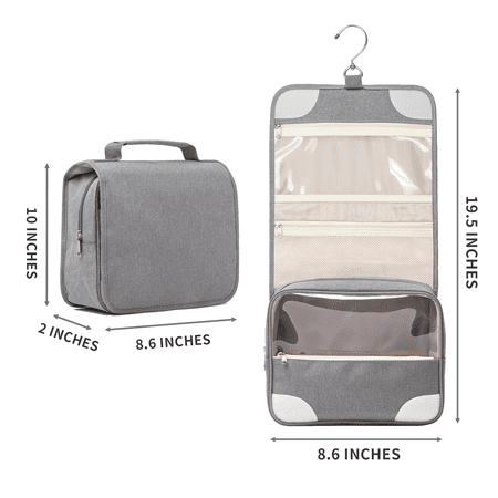Vorspack Toiletry Bag for Women, Large Cosmetic Bag with Metal Swivel Hook, Hanging Travel Toiletry Bag for Men Girls, GreyGray,