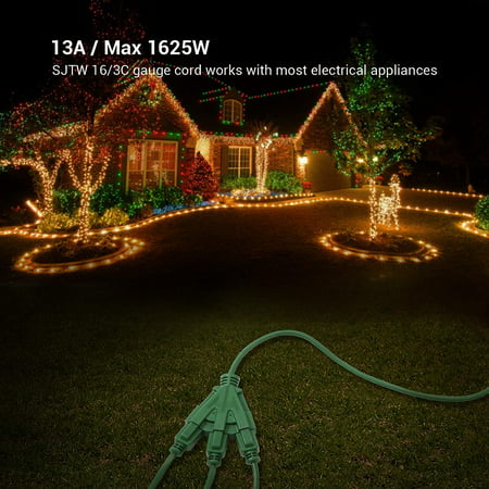 DEWENWILS 10FT 2 Pack Outdoor Extension Cord for Christmas Decoration Landscaping Lights, 16 AWG 3 Prong