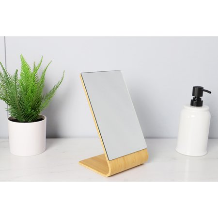 Home Basics Angled Single Sided Bamboo Desktop Mirror, Natural