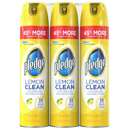 Pledge Lemon Clean Furniture Cleaner, Lemon, 14.2 Oz, 3 Ct