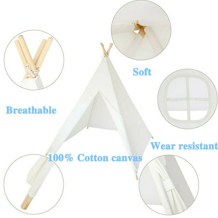 Teepee Tent for Kids, Natural Cotton Canvas Teepee Play Tent White/Pink, Toys for Girls/Boys Indoor & Outdoor PlayingWhite,