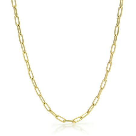 Nuragold 14k Yellow Gold 4mm Paperclip Elongated Rolo Cable Link Chain Pendant Necklace, Womens Jewelry with Lobster Clasp 16" - 24"