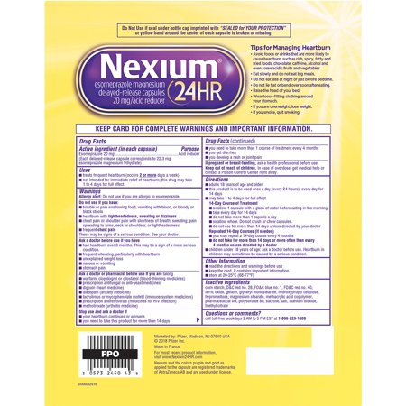The Nexium 24HR Delayed Release Heartburn Relief Capsules, Esomeprazole Magnesium Acid Reducer (20mg, 42 ct., Pack of 3)
