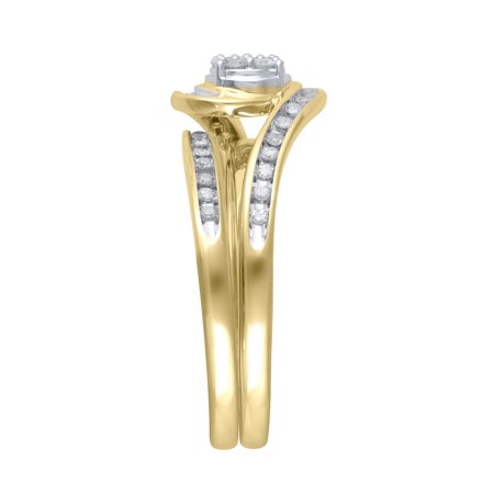 1/4 Carat T.W. (I3 clarity, I-J color) Forever Bride Diamond Composite Bridal set in 10K Yellow Gold, Size 7Yellow,