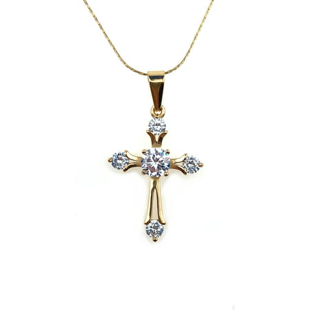 Paris Jewelry 18K Yellow Gold 4 ct Created Diamond Cross Stud Necklace Plated 18 inch