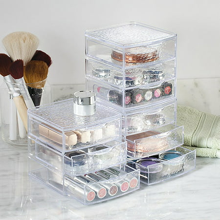 iDesign Rain Makeup Drawer Organizer Box, 3 Drawers, Clear