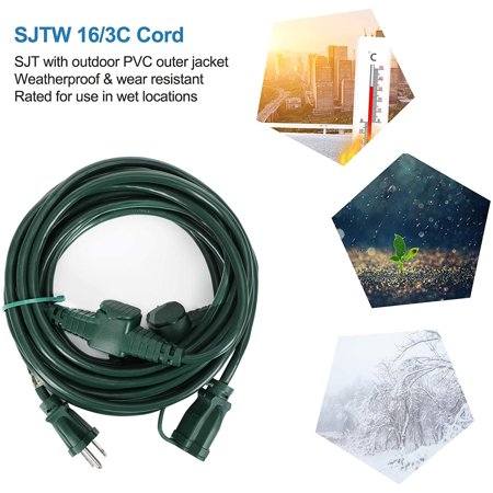 DEWENWILS 25ft Outdoor Extension Cord for Christmas Tree Lights Landscape Lighting,3 Outlets 16/3 Power Cord, Green