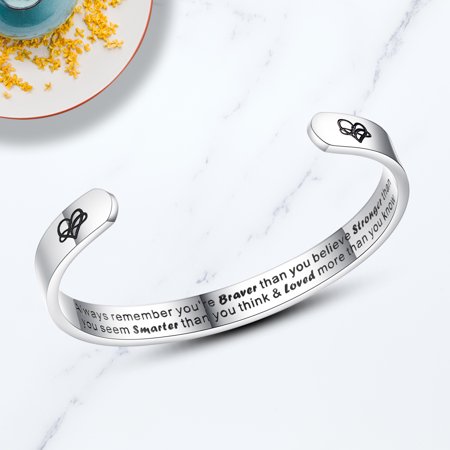 TONY & SANDY Inspirational Gifts for Women Anxiety Bracelet for Teen Girls Daughter Granddaughter Niece Always Remember You're Braver Than You Believe Cuff Birthday Graduation Friendship Jewelry