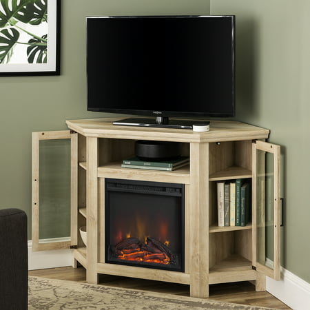 Walker Edison White Oak Corner Fireplace TV Stand for TVs up to 50"