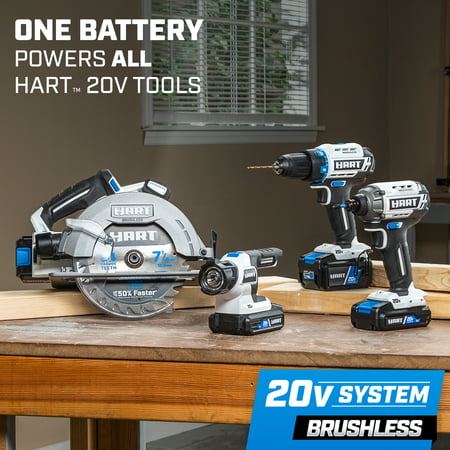HART 20-Volt Brushless 4-Tool Combo Kit (1) 20-Volt 2Ah Lithium-ion Battery (1) 20-Volt 4Ah Lithium-ion Battery
