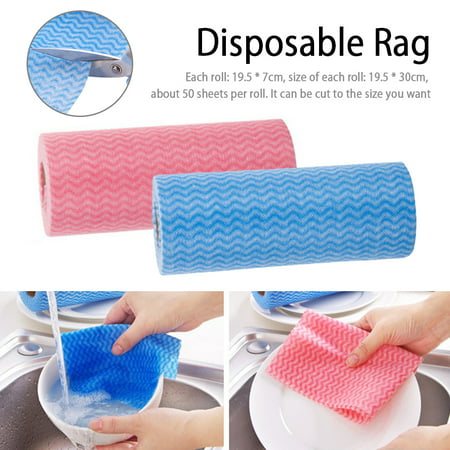 Kyoffiie Disposable Dish Cloth Home Cleaning Towels Dish Rags Multi-Use Wiping Rag Household Supplies(50Pcs/Roll)Blue,