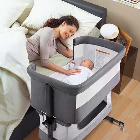 Nordmiex Baby Bassinet 3 in 1 Adjustable Bedside Sleeper Bed for Infant Baby with Breathable Net, GrayGray,