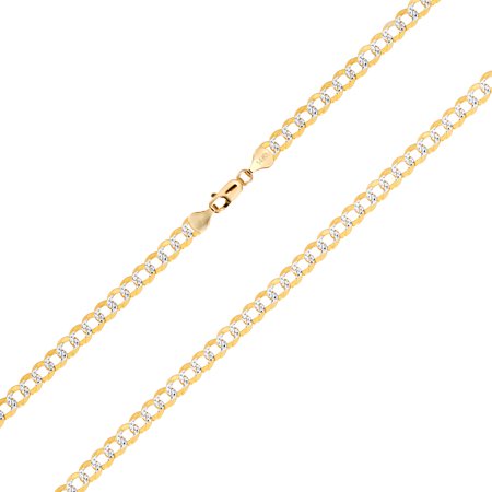 Nuragold 14k Yellow Gold Solid 6mm Cuban Chain Curb Link Diamond Cut Pave Two Tone Necklace, Mens Jewelry with Lobster Clasp 16" - 30"