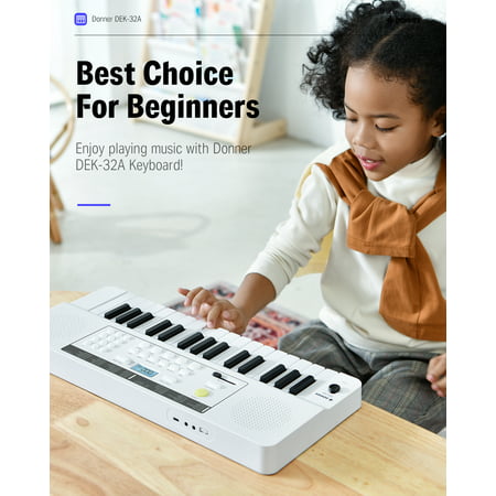 Donner 32 Key Electronic Keyboard Piano, Fun Gift for Birthday& Christmas for Beginners, Kids Instrument with LED Light Keyboard Teaching Mode, White, DEK-32AWhite,