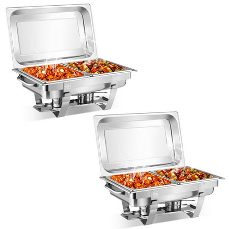 2 Packs Full Size Chafing Dish 9 Quart Stainless Steel Rectangular Chafer Buffet