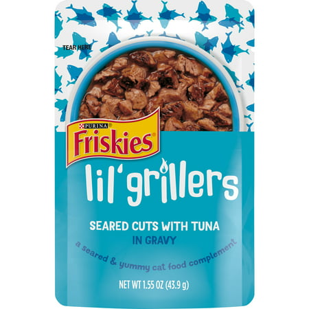 (16 Pack) Friskies Gravy Wet Cat Food Complement, Lil' Grillers Seared Cuts With Tuna, 1.55 oz. Pouches, Tuna