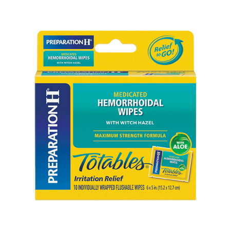 Preparation H Totables, Hemorrhoidal Wipes with Witch Hazel 10 ct Quantity of 6