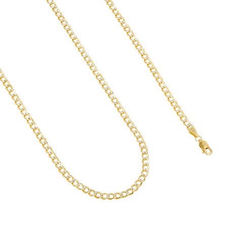 Nuragold 10k Yellow Gold 3.5mm Cuban Chain Curb Link Diamond Cut Pave Two Tone Pendant Necklace, Mens Womens with Lobster Clasp 16" - 30"