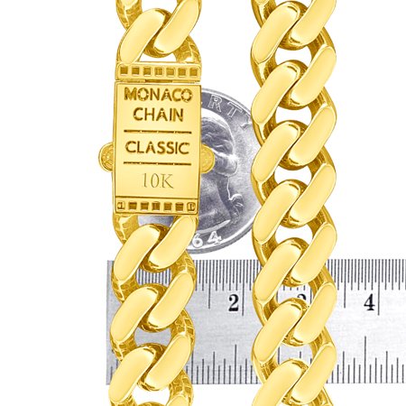 Nuragold 10k Yellow Gold 13mm Royal Monaco Miami Cuban Link Chain Bracelet, Mens Jewelry with Fancy Box Clasp 8" 8.5" 9"