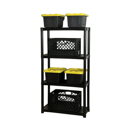 Juggernaut Storage Freestanding 4-Shelf Plastic Storage Shelf, Black, 280 lb Capacity