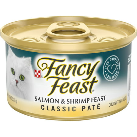 (24 Pack) Fancy Feast Grain Free Pate Wet Cat Food, Classic Pate Salmon & Shrimp Feast, 3 oz. Cans, Salmon & Shrimp