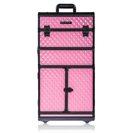 SHANY REBEL Series Pro Makeup Artists Rolling Train Case - Trolley Case - Provocative RosePink,