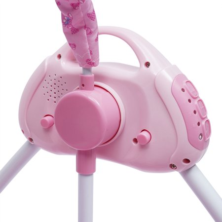 OUKANING Electric Baby Crib Cradle Music Auto Swing Rocking Cot Sleeping Bed Pink +timer