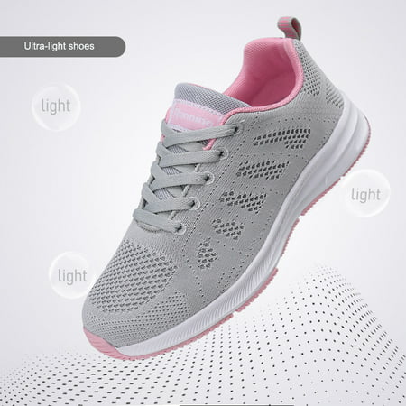 Women Casual Walking Shoes Comfort Lightweight Sneakers Breathable Mesh Running ShoesGrayPink,