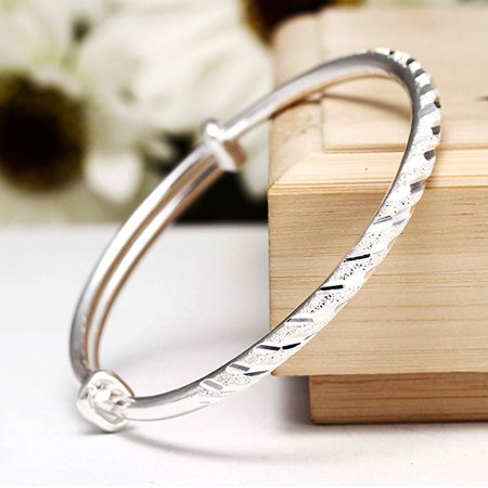 Willstar Adjustable Bangle Plating 925 Silver Bracelet Ladies Jewellery GiftSilver,