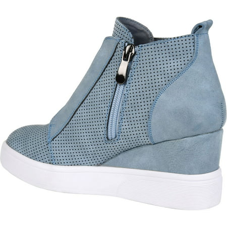 Women's Journee Collection Clara Wedge Sneaker Blue Faux Leather 9 M, Blue Faux Leather, 9 MED