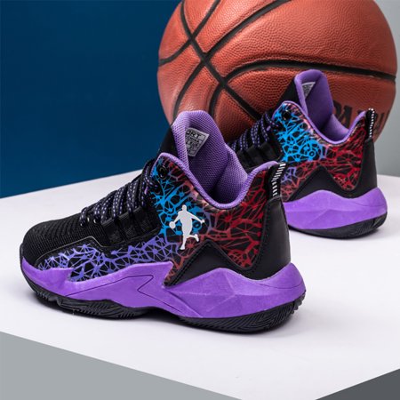 Engtoy Kid's Basketball Shoes Boys Sneakers Girls Trainers Comfort High Top Basketball Shoes for Boys(Little Kid/Big Kid), Purple, US 2