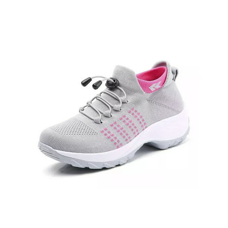 Gomelly Sneakers for Women Running Walking Sock Athetic Sports Non Slip On Fashion Wide Width Shoes LadiesGray,