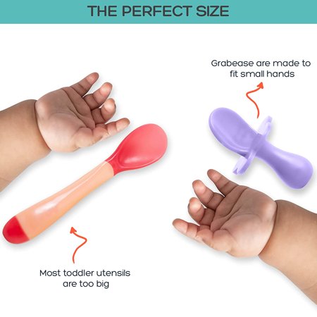 Grabease Baby and Toddler Self-Feeding Utensils ? Spoon and Fork Set for Baby-Led Weaning ? Made of Non-Toxic Plastic ? Featuring Protective Barriers to Prevent Choking and GaggingLavender,