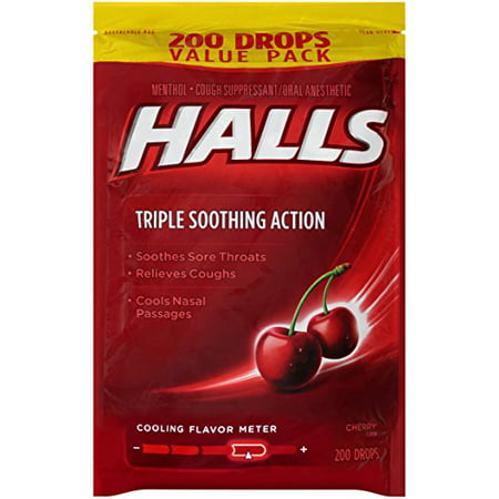 HALLS Cherry Cough Suppressant/Oral Anesthetic, Pack Of 200 Count Cherry 200 Drops