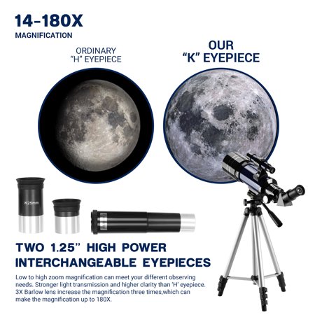ESSLNB 14-180X Astronomical Refractor Telescope for Adults Kids Beginners Adults 360x70mm