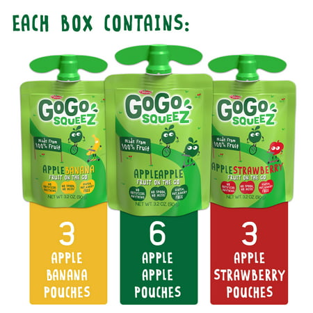 (12 Pack) GoGo Squeez Apple, Banana, and Strawberry Pouch, 3.2 oz, 12 Pack
