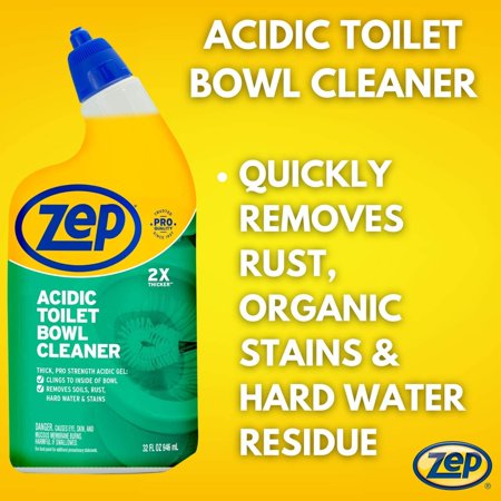 Zep New Acidic Toilet Bowl Cleaner 32 Ounces ZUATBC324 Pack 4 2x thicker than before. linging Formula, 32 Fl Oz Pack of 4