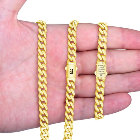 Nuragold 10k Yellow Gold 7.5mm Royal Monaco Miami Cuban Link Chain Bracelet, Mens Jewelry with Fancy Box Clasp 7" 7.5" 8" 8.5" 9"