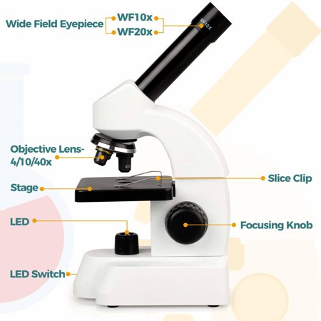 LAKWAR Microscope for Kids Children Student 40X-800X,Compound Biological Educational Microscope with Smartphone Adapter, Slides Set for Beginners
